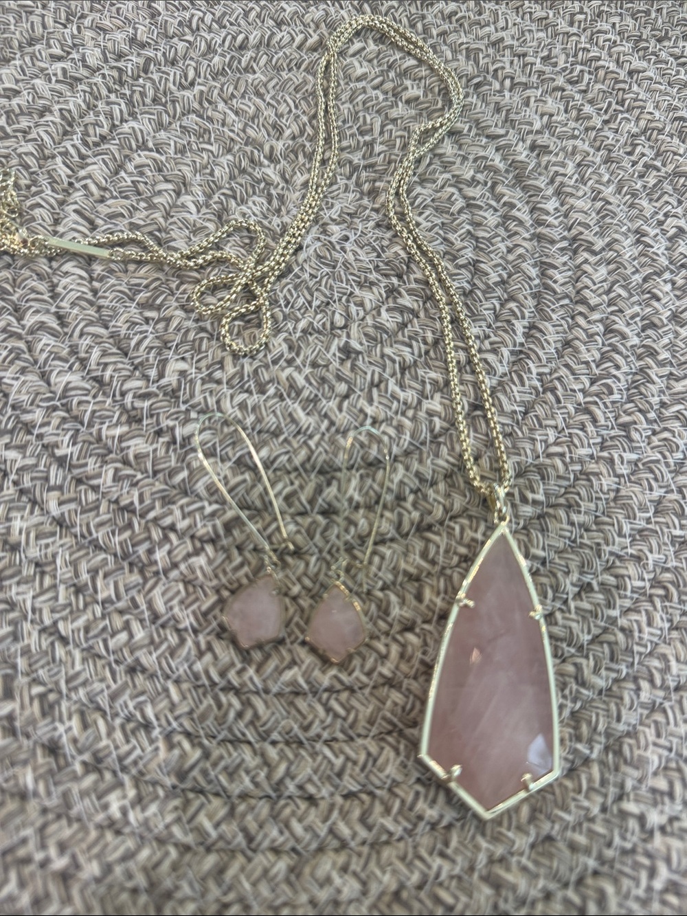 Kendra Scott Pink Stone Pendant Necklace with Matching Earrings